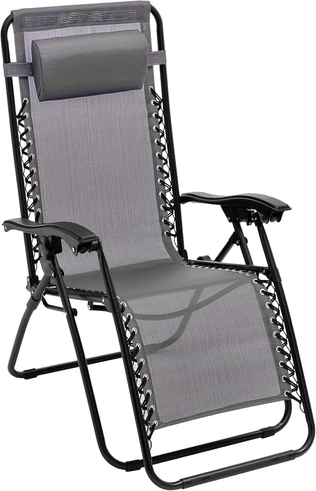 Baroni Home Sedia Sdraio Zero Gravity da Giardino, Chaise Longue Pieghevole da Esterno, Sdraio Salvaspazio per Piscina e Terrazzo, Poltrona Relax, 165x65x93 cm Grigio