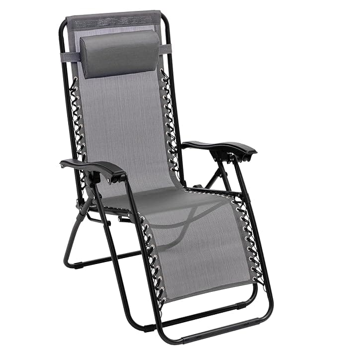 Baroni Home Sedia Sdraio Zero Gravity da Giardino, Chaise Longue Pieghevole da Esterno, Sdraio Salvaspazio per Piscina e Terrazzo, Poltrona Relax, 165x65x93 cm Grigio