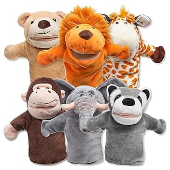 JOYIN Zoo amici Burattini di animali da mano con peluche a bocca aperta mobile (confezione da 6) per giochi fantasiosi