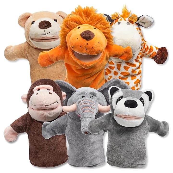 JOYIN Zoo amici Burattini di animali da mano con peluche a bocca aperta mobile (confezione da 6) per giochi fantasiosi