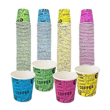 COFFISANO 200 Bicchierini da Caffè Colorati | Bicchieri in Cartoncino da 75 ml per Espresso Tè Bevande Usa e Getta in Monouso Riciclabili, per Ristoranti, Ufficio, Asporto, Bar