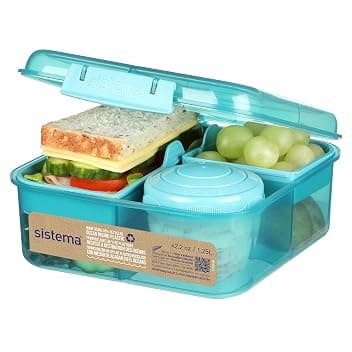 Sistema Bento Box | 1,25 L | Porta pranzo bambina con scomparti e contenitore per snack | Realizzata con plastica recuperata dagli oceani | Teal Stone | 1 pezzo