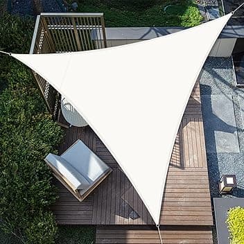 SUNNY GUARD Vela ombreggiante Impermeabile 3x3x3m Tenda a Vela Triangolare,Tenda da Sole per Esterno Protezione Raggi UV per Giardino Esterno terrazza, Crema