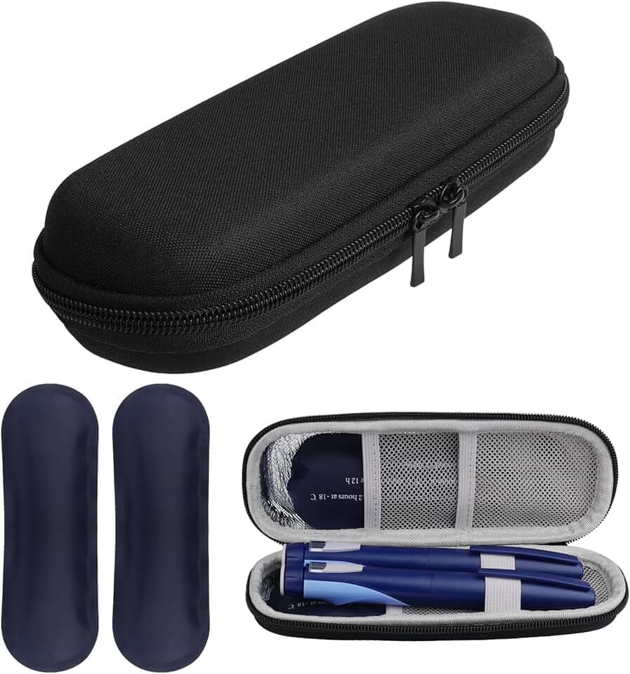 ACWOO Borsa Termica per Insulina, Borsa per Diabetici da Viaggio con 2 Impacchi di Ghiaccio, Portatile Custodia Per Insulina Per Diabetici, Perfetto per l'aereo, le Vacanze e i Viaggi D'affari (Nero)