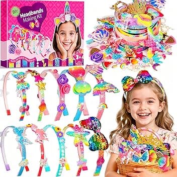 Pourbibi 10 Pezzi Kit per Realizzare Cerchietti per Bambine, Giocattoli per Età 3-8 Anni, Regali di Compleanno,Regalo Bambina 3 4 5 6 7 8 9 10 Anni Global Recycled Standard