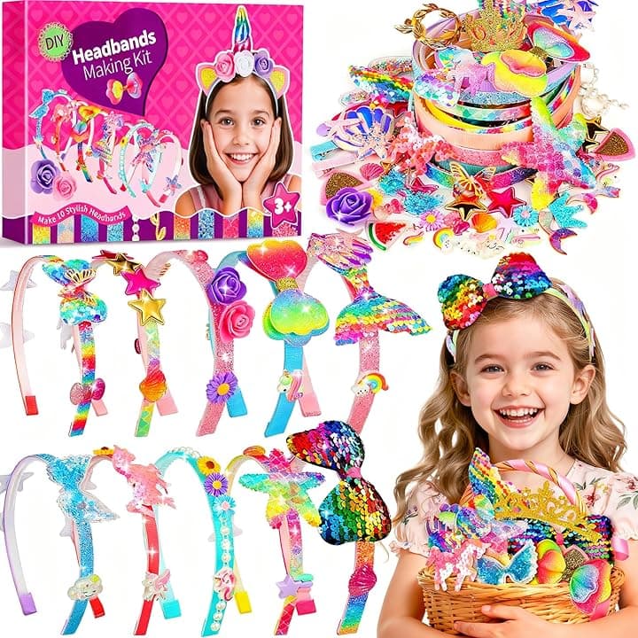 Pourbibi 10 Pezzi Kit per Realizzare Cerchietti per Bambine, Giocattoli per Età 3-8 Anni, Regali di Compleanno,Regalo Bambina 3 4 5 6 7 8 9 10 Anni Global Recycled Standard