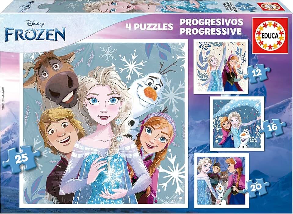 Educa - Puzzle Frozen | 4in1 Puzzle Progressivo 12/16/20/25 pezzi | Elsa, Anna, Disney Frozen | dai 3 anni (19735)