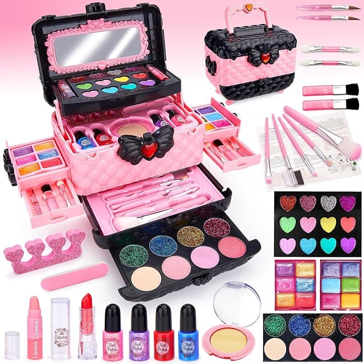 Chennyfun Set di Trucco per Bambini per Bambine, 53 Pezzi Lavabile set di Trucchi per Bambini, Sicuro e Atossico Giocattolo di Ruolo per Regali di Compleanno di Natale per Ragazze dai 3 Anni