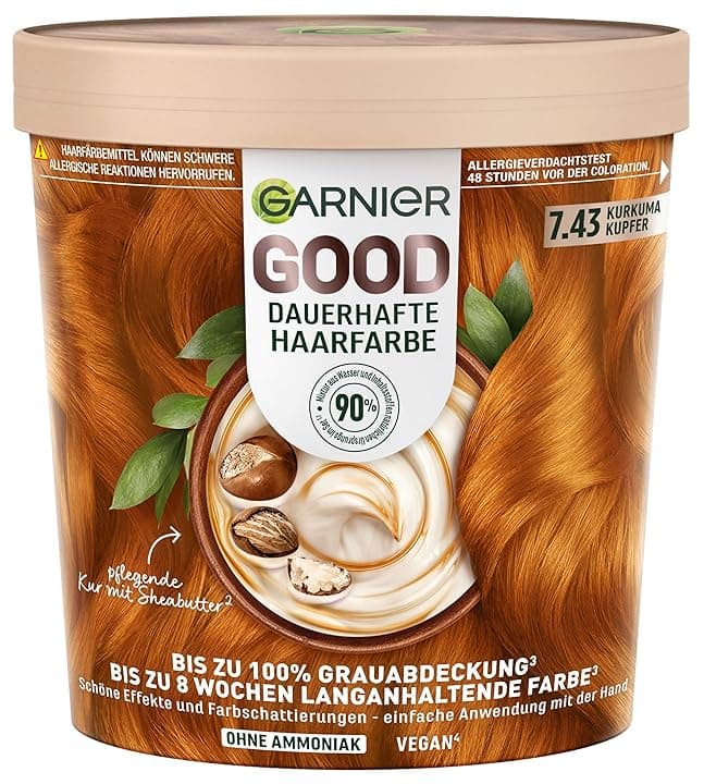 Garnier GOOD colore permanente per capelli 7.43 curcuma rame - Colorazione senza ammoniaca, fino al 100% copertura grigia, 1 pezzo, (Istruzioni in tedesco)