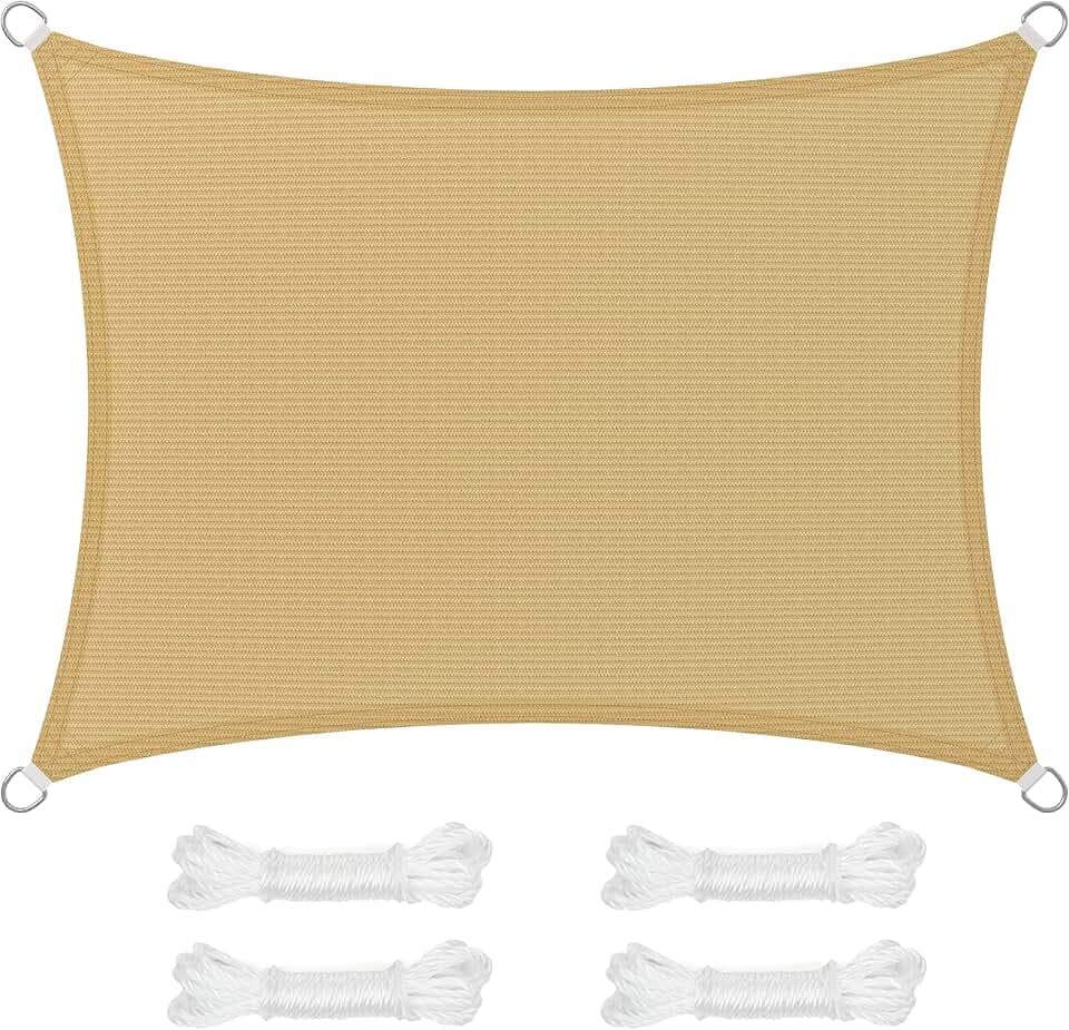 SONGMICS Tenda Vela Parasole 3 x 4 m, in Tessuto HDPE, Permeabile all'Aria e all'Acqua, per Terrazza, Giardino, Balcone, Campeggio, Concava, Corde da 2 m, Giallo Sabbia GSS34EYV1