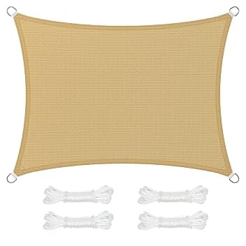 SONGMICS Tenda Vela Parasole 3 x 4 m, in Tessuto HDPE, Permeabile all'Aria e all'Acqua, per Terrazza, Giardino, Balcone, Campeggio, Concava, Corde da 2 m, Giallo Sabbia GSS34EYV1