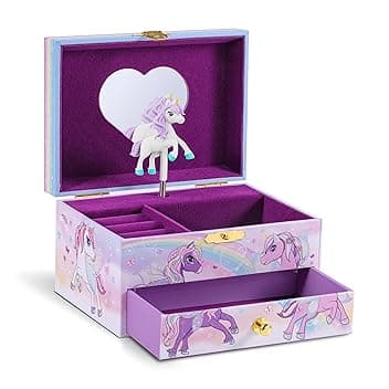 CRAZE CRAZE - Portagioie Musicale per Bambina, Modello Unicorno, Carillon con Cassetto Estraibile, Interno in Velluto, Specchio e Unicorno Girevole