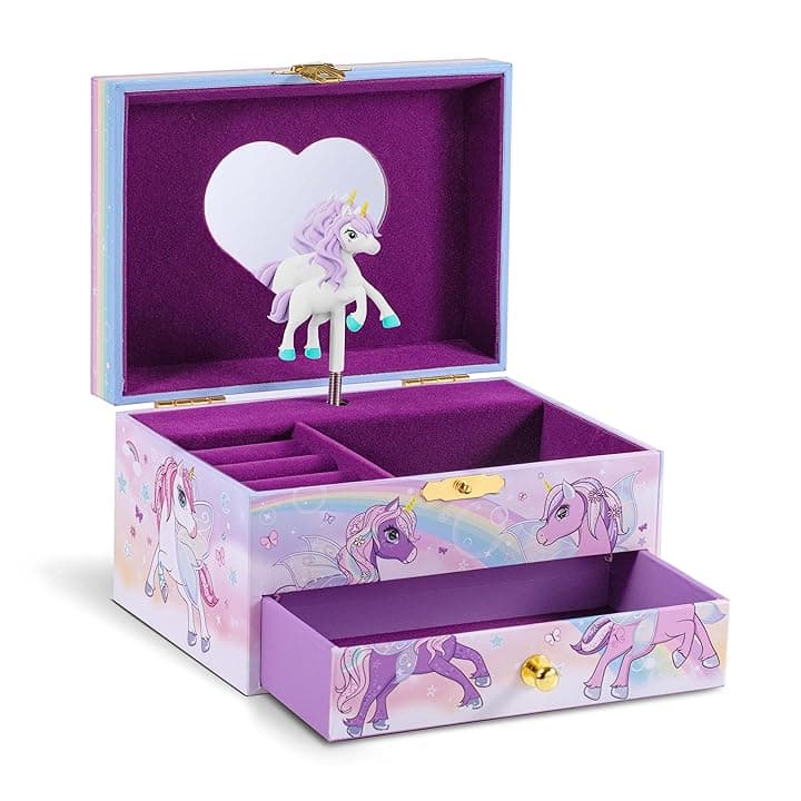 CRAZE CRAZE - Portagioie Musicale per Bambina, Modello Unicorno, Carillon con Cassetto Estraibile, Interno in Velluto, Specchio e Unicorno Girevole