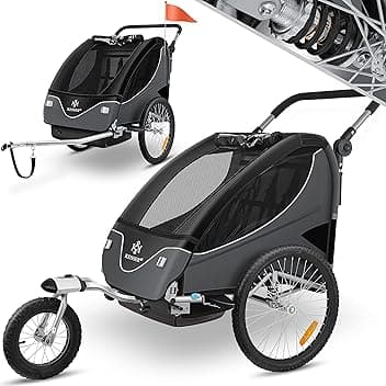 KESSERยฎ Rimorchio per Bambini, ruotabile a 360ยฐ, con Sospensioni, 2in1 - Funzione Jogger/Rimorchio, Cintura a 5 punti, per 1 o 2 Bambini/max. 40kg