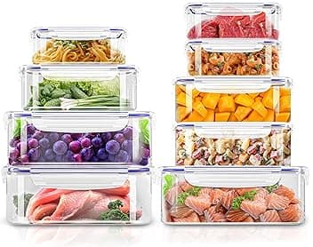 KICHLY 18 pezzi, 9 contenitori in plastica a tenuta stagna per alimenti con 9 coperchi per cucina, dispensa, credenza – sicuro nel Microonde e congelatore a prova di perdite-senza BPA-Blu