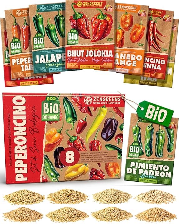 Set di Semi di Peperoncino bio (8 pezzi) - 8 Semi di Peperoncino per Coltivazione Facile in Giardino, Balcone o Serra - Semi da Piantare - Sementi