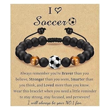 COYUN COYUN Bracciale da Calcio Regali, Bracciale Calcio 3D Pietra Naturale Occhio di Tigre giallo, Idee Regalo Ragazzo 5 6 7 8 9 10 11 12 Anni Regalo di Compleanno per Ragazzi, Figlio, Nipote e Fratello