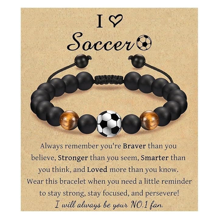 COYUN COYUN Bracciale da Calcio Regali, Bracciale Calcio 3D Pietra Naturale Occhio di Tigre giallo, Idee Regalo Ragazzo 5 6 7 8 9 10 11 12 Anni Regalo di Compleanno per Ragazzi, Figlio, Nipote e Fratello