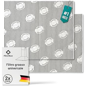 FilterBase® Filtro universale per cappa aspirante | Confezione da 2 | Indicatore di saturazione del filtro grasso, filtro piatto per cappa aspirante | Tappetino filtrante tagliabile 57x47 cm