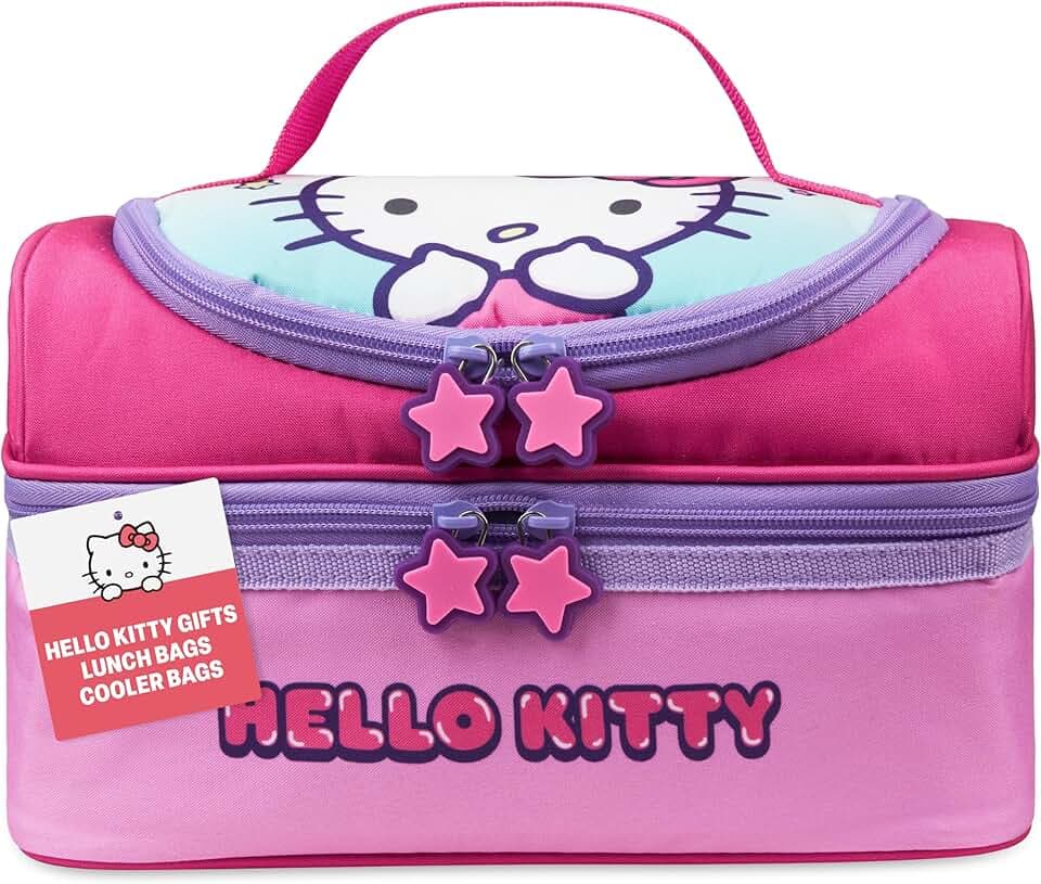 Get Trend Hello Kitty Borsa Porta Pranzo Bambini con Scomparti a Due Piani Spuntini Kawaii Borsa Frigo Pranzo per Picnic Scuola Regali Bambini (Rosa Hello Kitty)