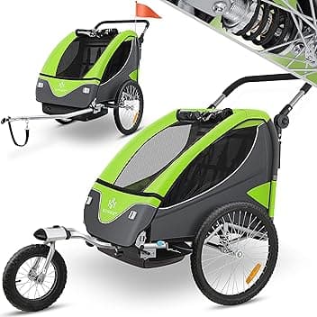 KESSERยฎ Rimorchio per Bambini, ruotabile a 360ยฐ, con Sospensioni, 2in1 - Funzione Jogger/Rimorchio, Cintura a 5 punti, per 1 o 2 Bambini/max. 40kg