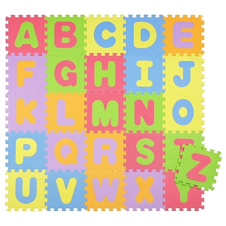 Baroni Toys Tappeto 26 Pezzi Componibile per Bambini in EVA, Tappeto Puzzle da Bambino Numeri Removibili, Tappeto Giocattolo in Schiuma ad Incastro in Materiale Sicuro e Atossico, 30x30 cm